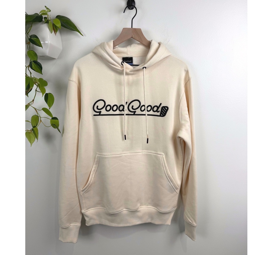 Good Good Golf Hoodie Mens S Cream Off White Puff Print Logo Sweatshirt Athletic